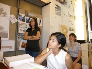 Left to right: Estfania Acosta, Quizayra Gonzales, Laura Belik in Marpillero Pollak Architects studio. 
