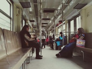 Inside a women's only train carriage after rush hour. Photo: Nejla