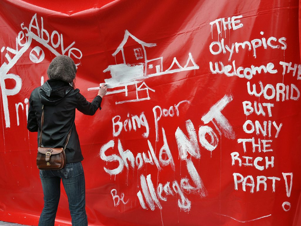 Red Tent Housing protest, LiveCity Downtown, Vancouver, February 10, 2010. Photograph by Stephen Hui.