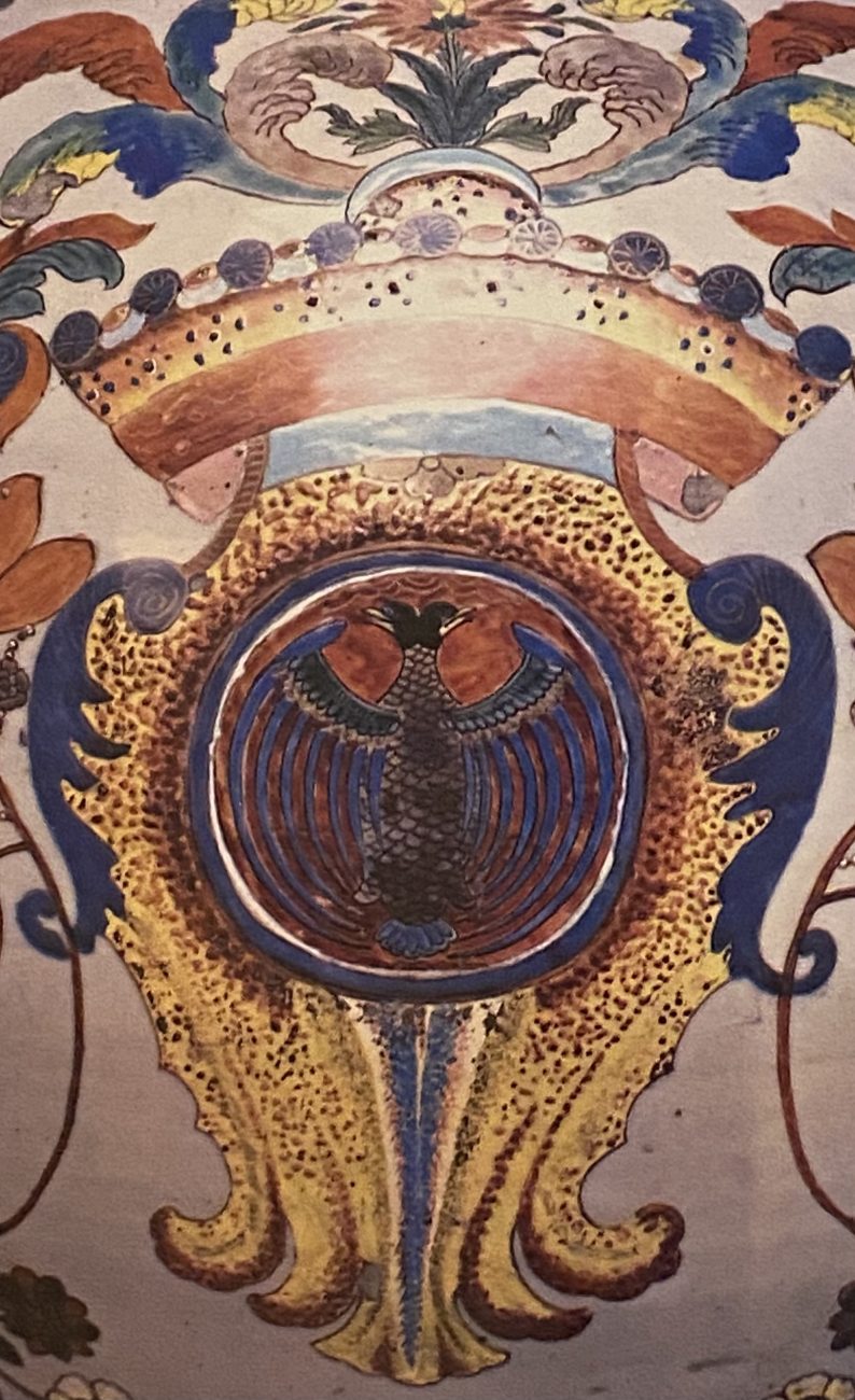 Detail of double-headed eagle motif on Mexican jar, 1760-80. Jar. Private collection, 1986.