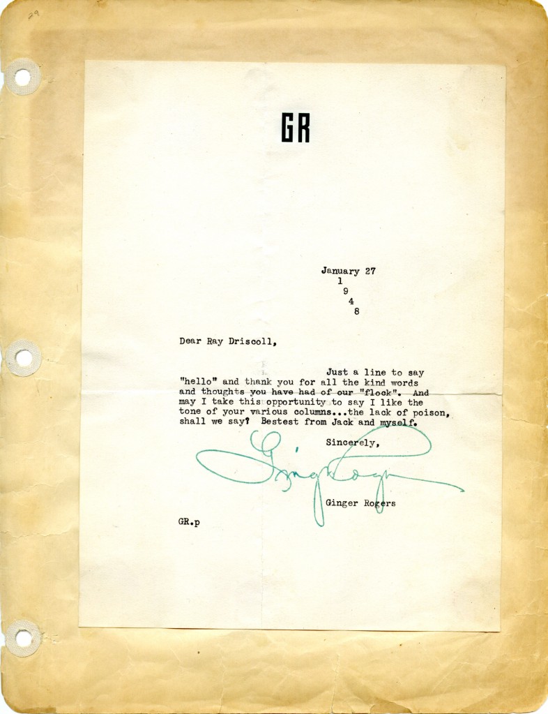 Ginger Rogers Letter