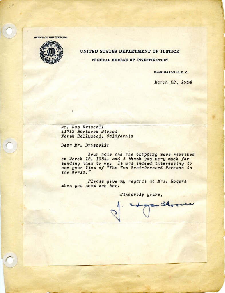 J Edgar Hoover Letter