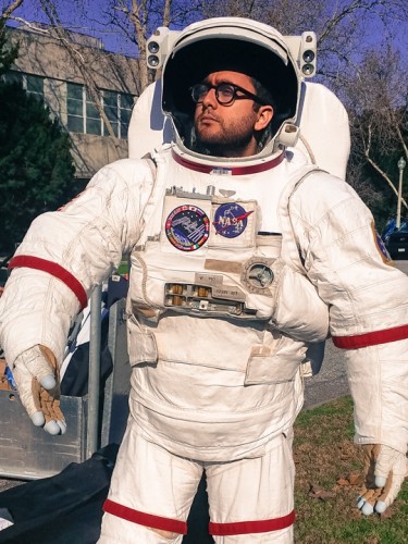 Laslvic tried on one of the spacesuits used on the International Space Station to celebrate ISS Week.