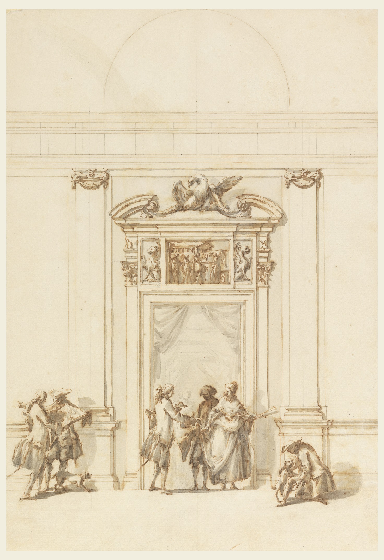 Drawing, Design for a Doorway in the Villa Albani, Rome, 1755-1756; Designed by Carlo Marchionni (Italian, 1702-1786); Pen and brown ink, brush with brown and grey wash, graphite on cream laid paper; 16 7/16 x 11 3/8 in. (417 x 289mm); Museum purchase through gift of various donors, 1901-39-2178; Cooper Hewitt, Smithsonian Museum; Matt Flynn © Smithsonian Institution.
