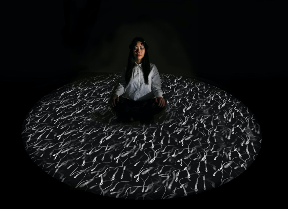 A woman uses Ani Liu’s Grab Them by the *: Mind-Controlled Spermatozoa.