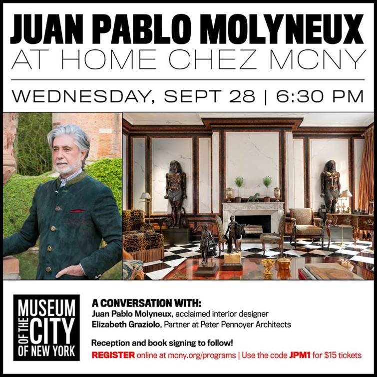 MCNY Event Invitation: Conversation with Designer Juan Pablo Molyneux about His New Book