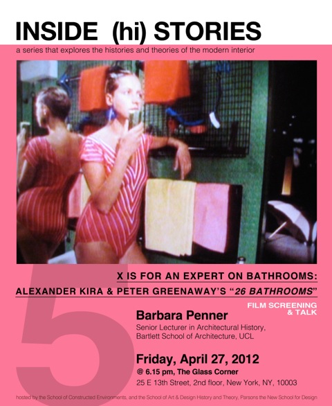 INSIDE (hi)STORIES – X is for an Expert on Bathrooms: Alexander Kira & Peter Greenaway’s “26 Bathrooms”